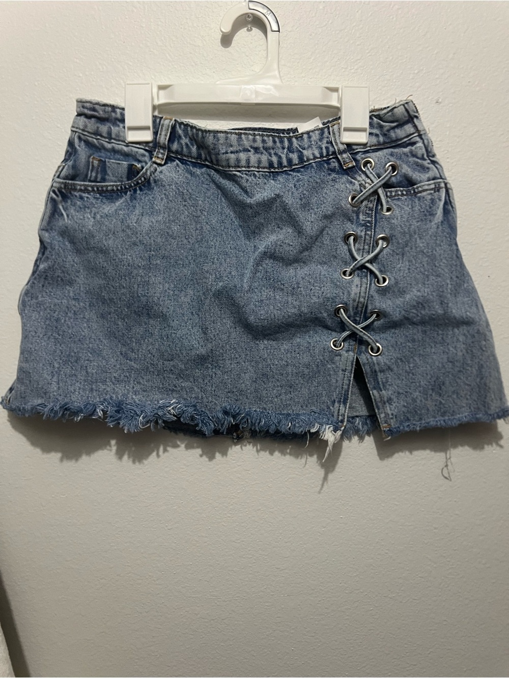 Zara Light Blue Denim Lace-Up Mini Skirt